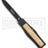 AKC Gravit-E Black/Wood Manual OTF Knife - Black Plain -Grindworx Shop akc black natural black large