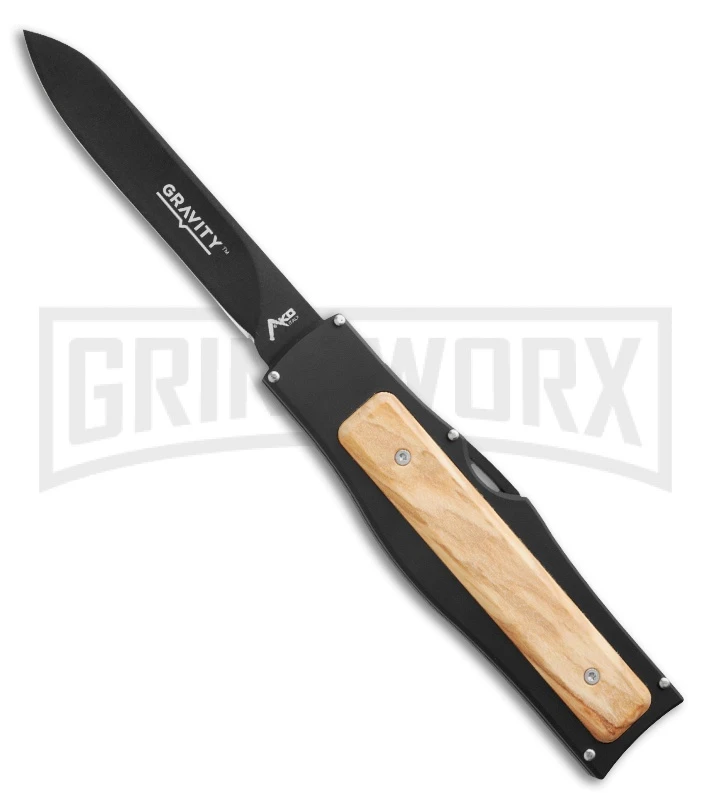 AKC Gravit-E Black/Wood Manual OTF Knife - Black Plain AKC Gravit-E Black/Wood Manual OTF Knife - Black Plain -Grindworx Shop akc black natural black large