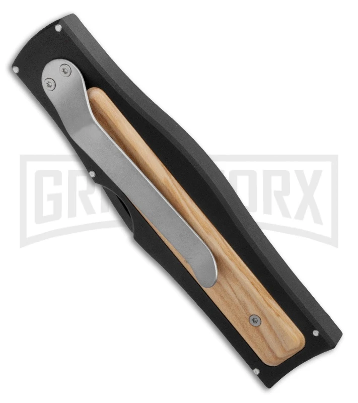 AKC Gravit-E Black/Wood Manual OTF Knife - Black Plain AKC Gravit-E Black/Wood Manual OTF Knife - Black Plain -Grindworx Shop akc black natural black side large