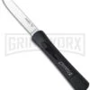 AKC Concord Black OTF Automatic Knife - Flat Grind Satin Plain -Grindworx Shop akc concord black silver flat large