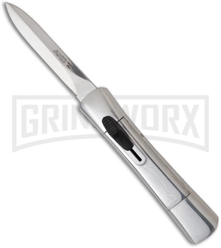 AKC Concord Polished OTF Automatic Knife - Dagger Satin Plain AKC Concord Polished OTF Automatic Knife - Dagger Satin Plain -Grindworx Shop akc concord silver polished dagger large