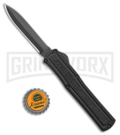 AKC F-20 Black D/A OTF Automatic Knife - Dagger Black Plain -Grindworx Shop akc f 20 da otf auto black aluminum black dagger BHQ 177898 jr bottlecap large