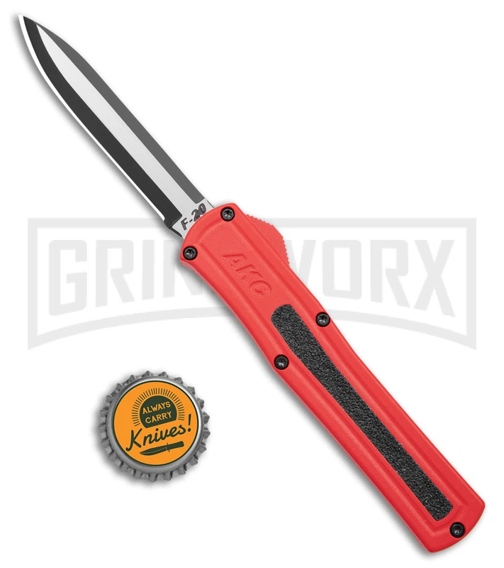 AKC F-20 Red D/A OTF Automatic Knife - Two Tone Plain AKC F-20 Red D/A OTF Automatic Knife - Two Tone Plain -Grindworx Shop akc f 20 da otf auto black red aluminum tt dagger BHQ 177264 jr bottlecap large