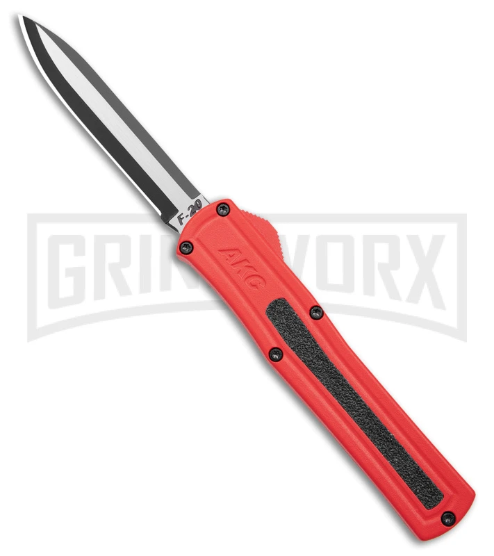AKC F-20 Red D/A OTF Automatic Knife - Two Tone Plain AKC F-20 Red D/A OTF Automatic Knife - Two Tone Plain -Grindworx Shop akc f 20 da otf auto black red aluminum tt dagger BHQ 177264 jr large