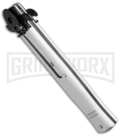 AKC 9" Tactical Leverletto Silver Automatic Knife - Black Flat Grind -Grindworx Shop akc large leverletto silver black bottom cm large 1