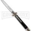 AKC 9" Leverletto Dark Horn Automatic Knife - Flat Grind -Grindworx Shop akc lever dark horn flat large