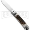 AKC 8" Italian Stiletto Lever Lock Stag Horn Automatic Knife - Flat Grind -Grindworx Shop akc lever lock stag BHQ 50856 jr large