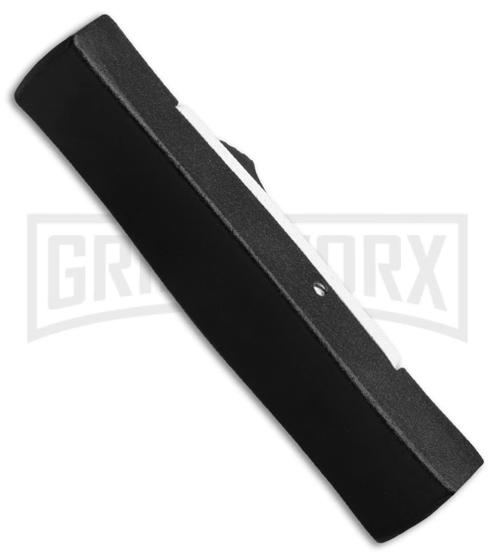 AKC Minion Concord Black/White OTF Automatic Knife - Flat Grind Black Plain AKC Minion Concord Black/White OTF Automatic Knife - Flat Grind Black Plain -Grindworx Shop akc mini concord black white side large