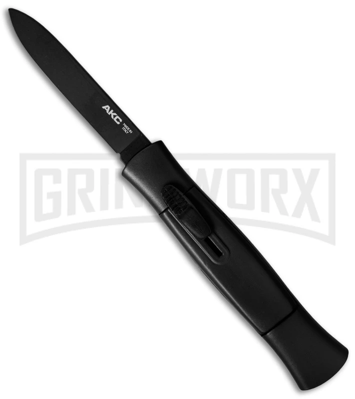 AKC 077 Concord Black OTF Automatic Knife - Black Plain AKC 077 Concord Black OTF Automatic Knife - Black Plain -Grindworx Shop akc otf 077 black flat black dl large