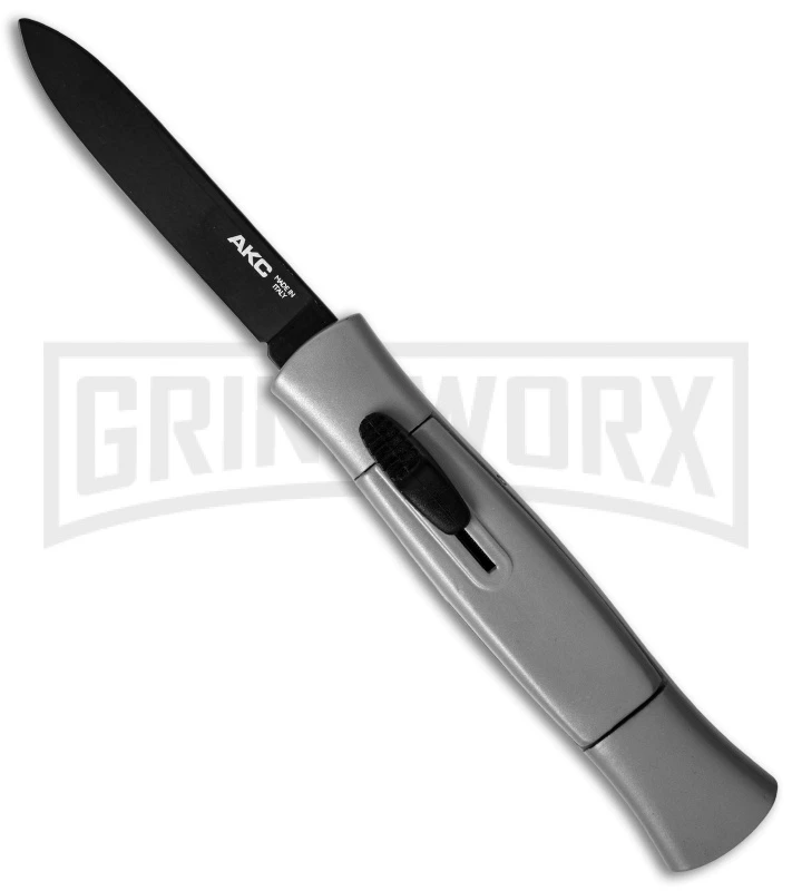 AKC 077 Gray OTF Automatic Knife - Black Flat AKC 077 Gray OTF Automatic Knife - Black Flat -Grindworx Shop akc otf 077 black flat grey dl large