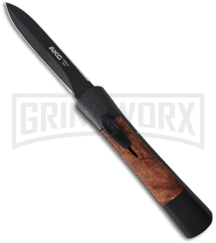 AKC Concord Briar Wood OTF Automatic Knife - Dagger Black Plain AKC Concord Briar Wood OTF Automatic Knife - Dagger Black Plain -Grindworx Shop akc otf concord 4 large