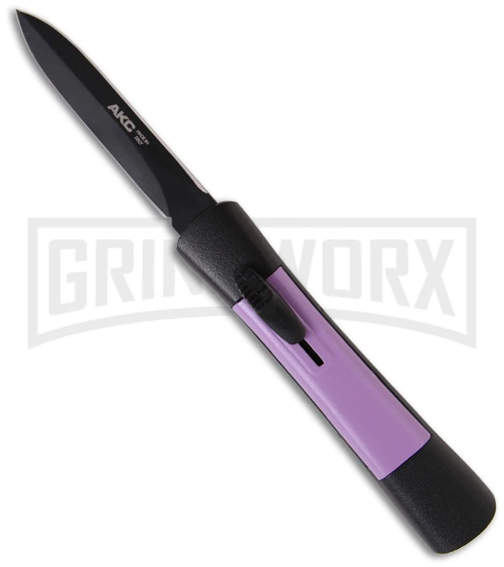 AKC Concord Black/Purple OTF Automatic Knife - Dagger Black Plain AKC Concord Black/Purple OTF Automatic Knife - Dagger Black Plain -Grindworx Shop akc otf concord purple scale large