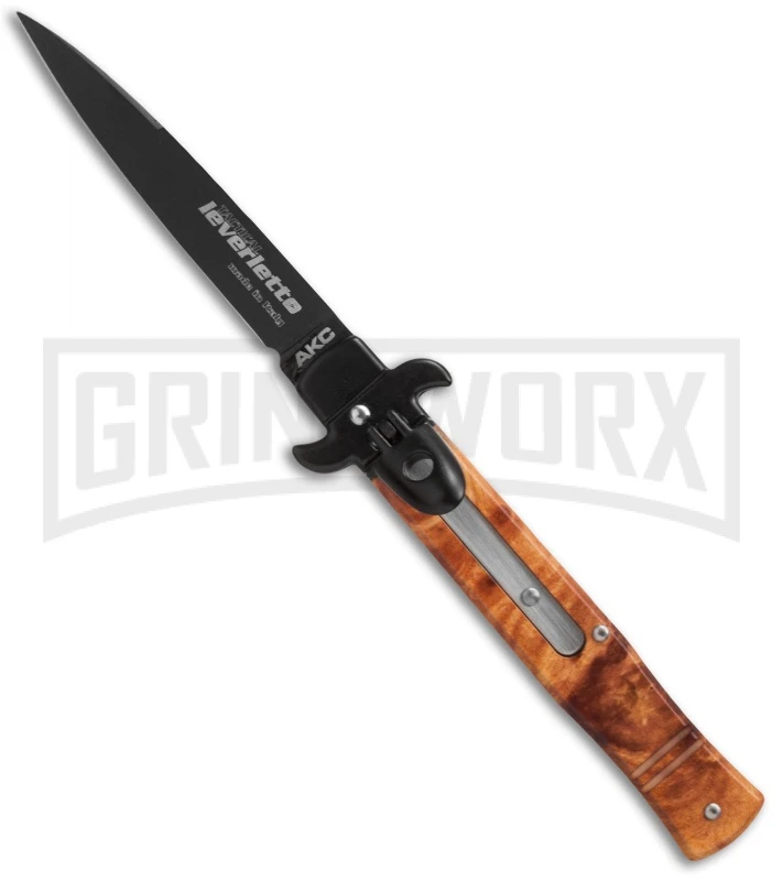 AKC Bill DeShivs Tactical Sim Briar Leverletto Automatic Knife - Black Plain AKC Bill DeShivs Tactical Sim Briar Leverletto Automatic Knife - Black Plain -Grindworx Shop akc sim briar leverletto bayo large