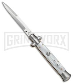 AKC 9" Italian Stiletto White Pearlex Automatic Knife - Bayonet