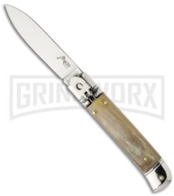 AKC 8" Italian Lever Lock Honey Horn Automatic Knife - Flat Grind