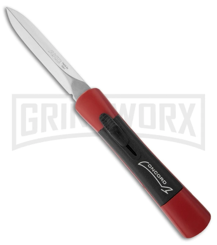 AKC Concord Red/Black OTF Automatic Knife - Dagger Satin Plain AKC Concord Red/Black OTF Automatic Knife - Dagger Satin Plain -Grindworx Shop concord red black inserts satin dagger otf large