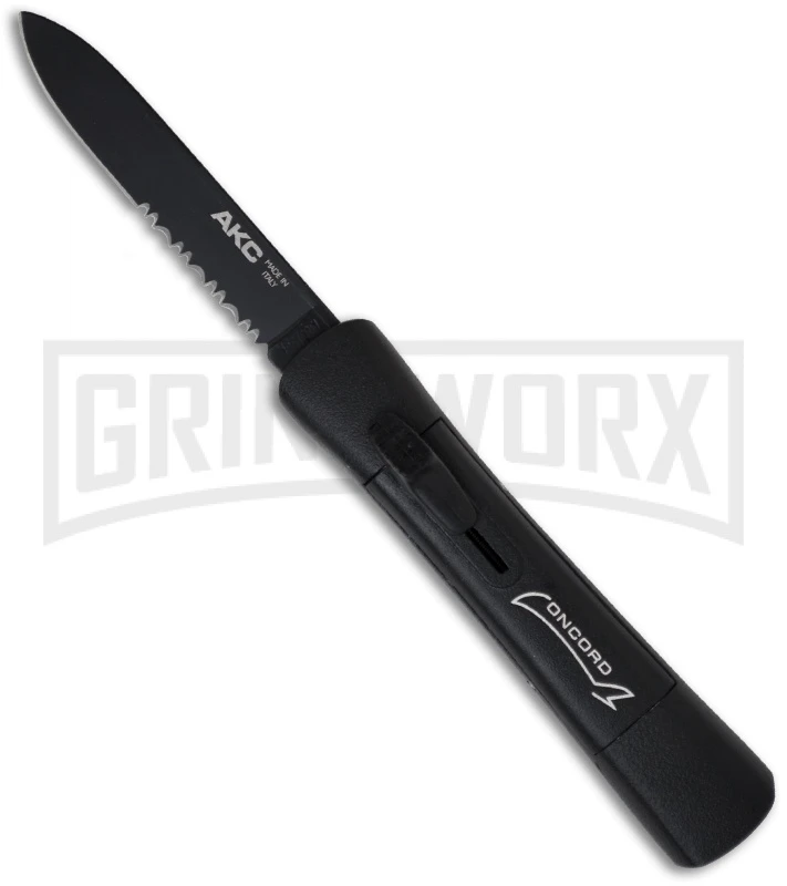 AKC Black Tactical Concord 8" D/A OTF Flat Grind (Black Serr) AKC Black Tactical Concord 8" D/A OTF Flat Grind (Black Serr) -Grindworx Shop concord tactical black flat ser large