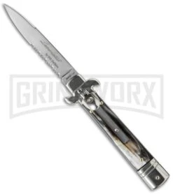 AKC Bill DeShivs 7.5" Leverletto Brazilian Wood Automatic Knife - Flat Serr