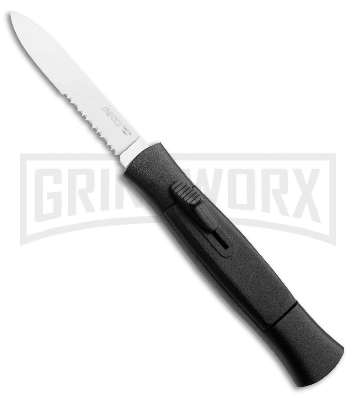 AKC Concord Sinatra Black OTF Automatic Knife - Polish Serr AKC Concord Sinatra Black OTF Automatic Knife - Polish Serr -Grindworx Shop sinatra black serrated large